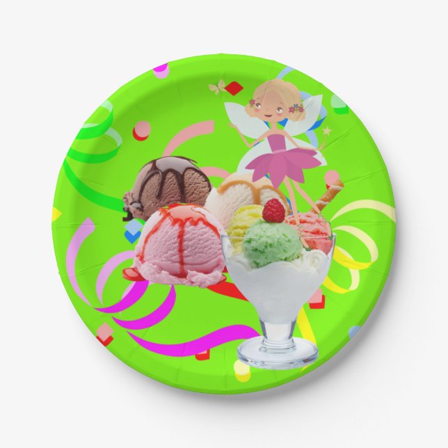 Paper Plates, Happy Birthday Pink Fairy Ice Cream Plate (Front)