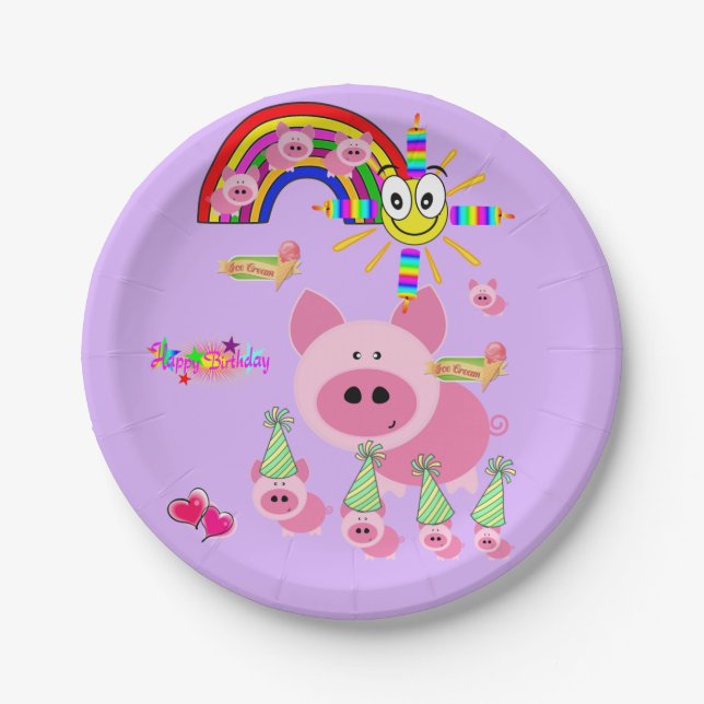 Paper Plates, Happy Birthday Pink Pig Paper Plate (Front)