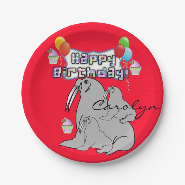 Paper Plates, Happy Birthday Seal Balloons Red Paper Plate (Front)