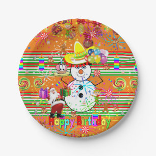 Paper Plates, Happy Birthday Snowman Christmas Paper Plate
