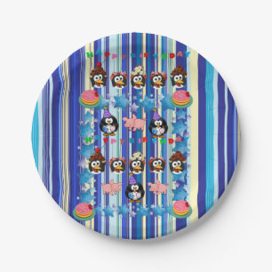 Paper Plates, Happy Birthday Stripe Penguin Plate