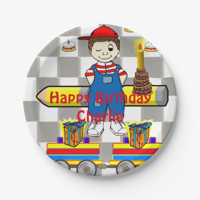 Paper Plates, Happy Birthday Trains Boy Plate (Front)