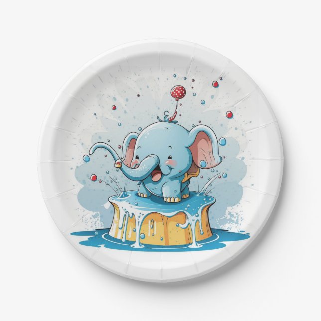 Paper Plates,  Happy Blue Elephant  Paper Plate (Front)