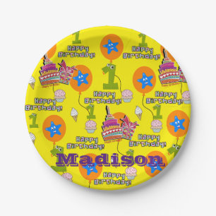 Paper Plates, Happy First Birthday #1 Balloons Paper Plate