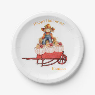 Paper Plates, Happy Halloween Scarecrow Pumpkin Plate