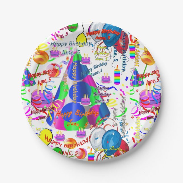 Paper Plates June, 5 Birthday (Front)