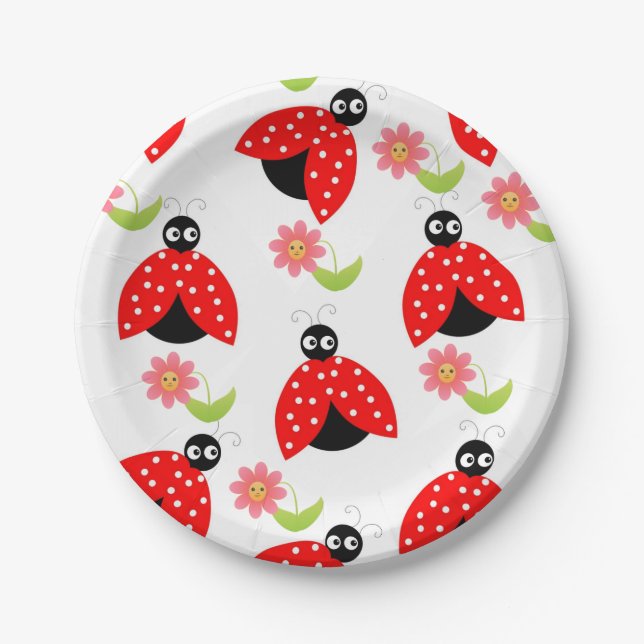Paper Plates, Ladybug Floral Flowers Paper Plate (Front)