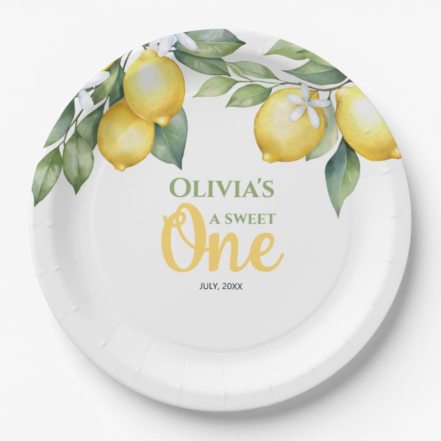 Paper Plates Lemon citrus 1st birthday.  (Front)