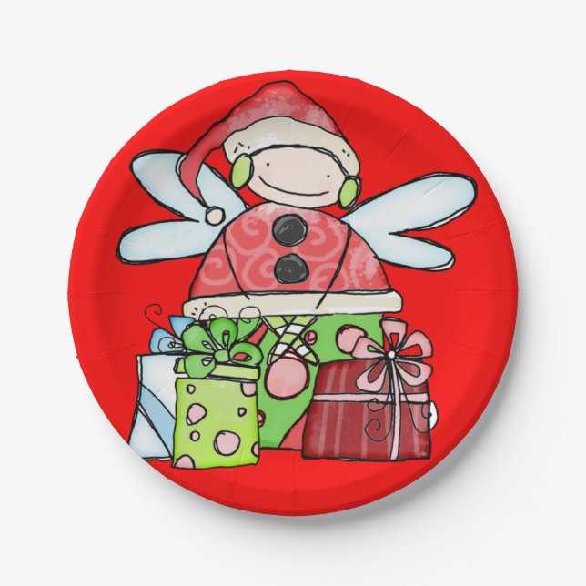 Paper Plates, Merry Christmas Angel Santa Paper Plate (Front)