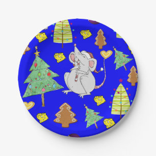 Paper Plates, Merry Christmas Blue Mouse Cheese Plate