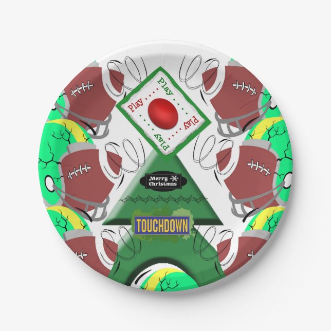 Paper Plates, Merry Christmas Football  Paper Plate (Front)