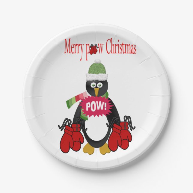 Paper Plates, Merry Christmas Penguin Boxing Paper Plate (Front)