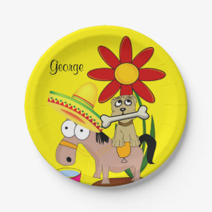 Paper Plates, Mexican Donkey Dog Sombrero Yellow Plate
