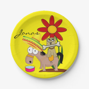 Paper Plates, Mexican Donkey Sombrero Dog Yellow Plate