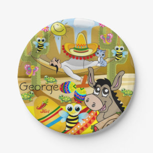 Paper Plates, Mexican Man Donkey Sun Bee Turtle Paper Plate
