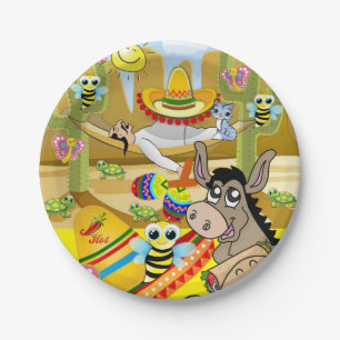 Paper Plates, Mexican Man Donkey Sun Sombrero Paper Plate
