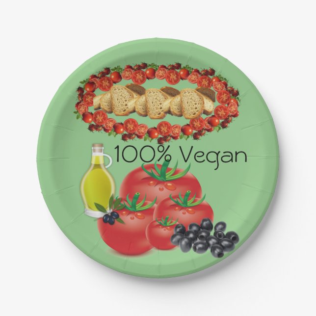 Paper Plates, Olives Olive Oil, Tomato, 100% Vegan Paper Plate (Front)