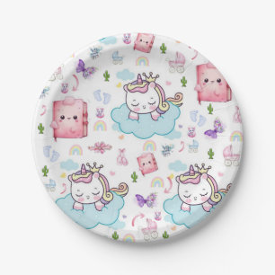 Paper Plates, Pink Blue Unicorn Rainbow Cat  Plate