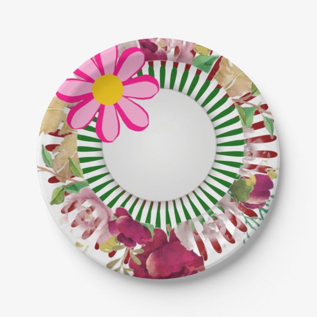 Paper Plates, Pink Flower Floral Paper Plate (Front)