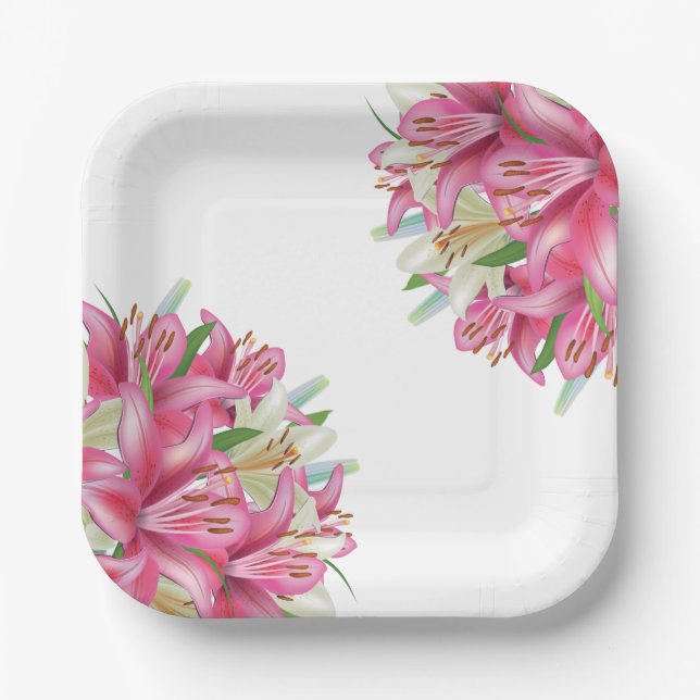 Paper Plates-Pink Lilies Paper Plate (Front)
