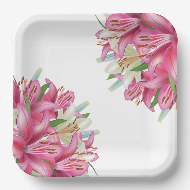 Paper Plates-Pink Lilies Paper Plate (Front)
