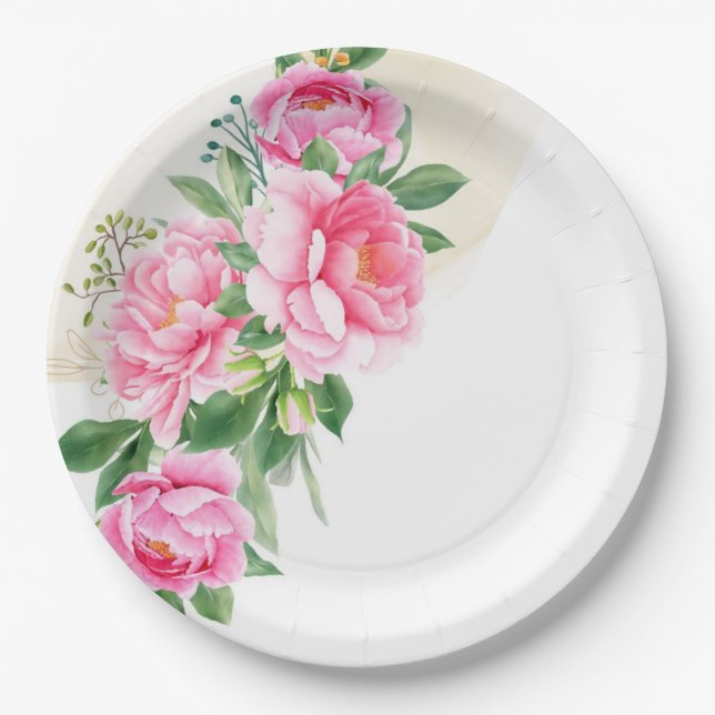 Paper Plates-Pink Peonies Paper Plate (Front)