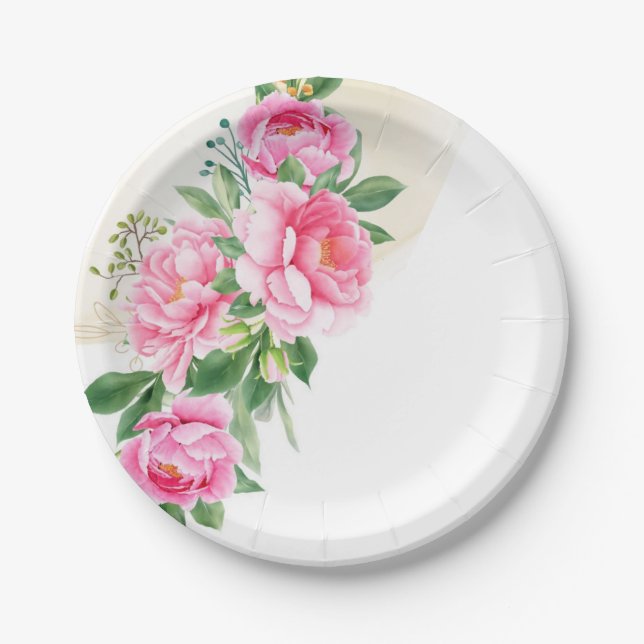 Paper Plates-Pink Peonies Paper Plates (Front)