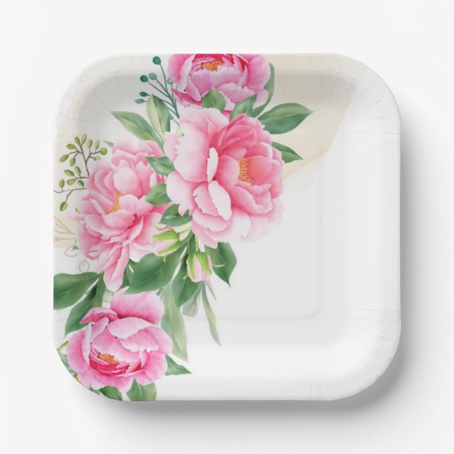 Paper Plates-Pink Peonies Paper Plates (Front)