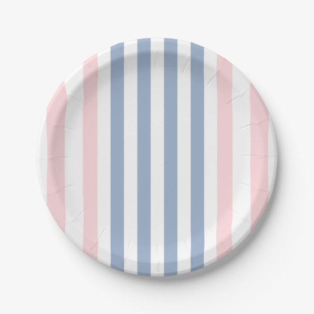 Paper Plates, Pink & White Blue Stripe  Plate (Front)