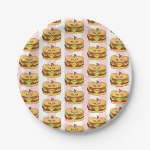 Paper Plates, Pink & White Stripe Chicken Sandwich Paper Plate