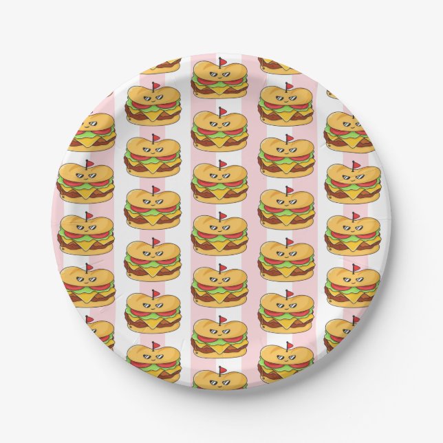 Paper Plates, Pink & White Stripe Chicken Sandwich Plate (Front)