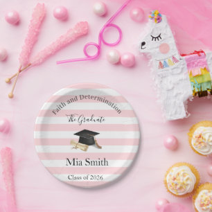 Paper Plates, Pink & White Stripe Graduate 2026 Plate