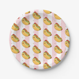 Paper Plates, Pink & White Stripe Hotdogs Plate