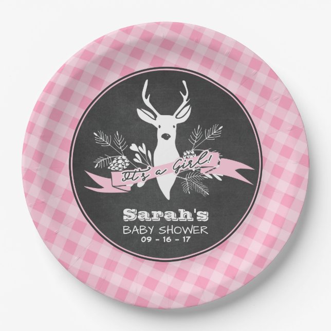 Paper Plates - Pink Woodland Baby Shower (Front)