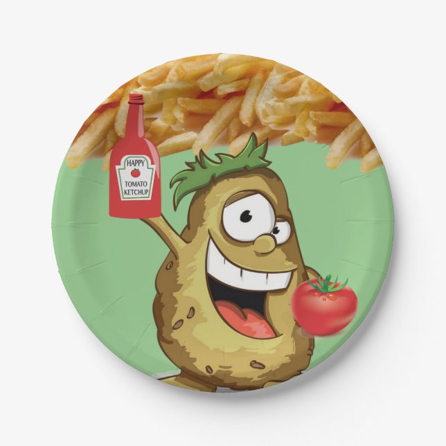 Paper Plates, Potato French Fries Ketchup Green Plate (Front)