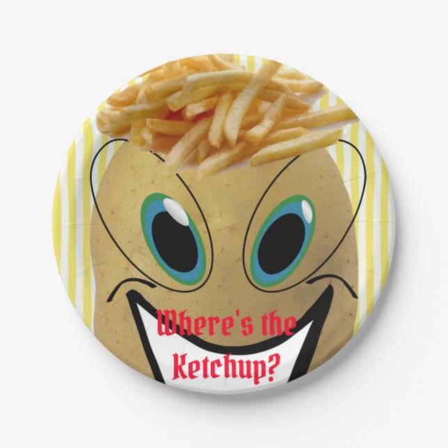 Paper Plates, Potato French Fries Yellow Stripe Paper Plate (Front)