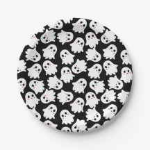 paper plates printed with cute kawaii ghosts