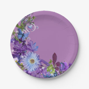 Paper Plates, Purple Floral Flowers Plate
