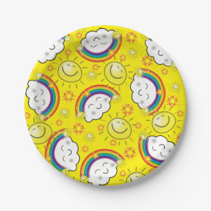 Paper Plates, Rainbow Stars Clouds Yellow Plate