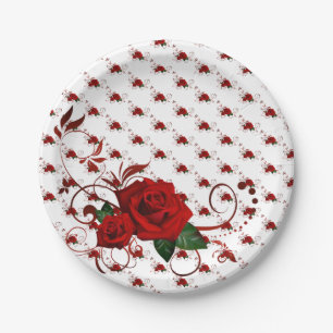 Paper Plates,  Red Rose Floral Paper Plate