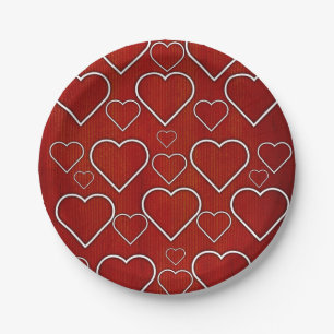 Paper Plates, Red & White Hearts Paper Plate