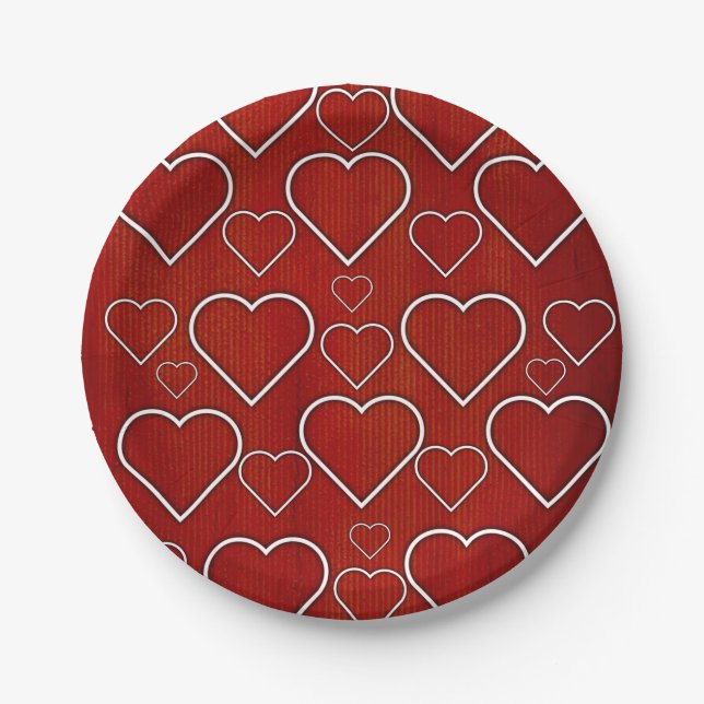 Paper Plates, Red & White Hearts Plate (Front)