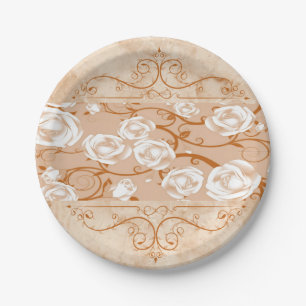 Paper Plates, Rose Marble Floral Flowers Paper Plate