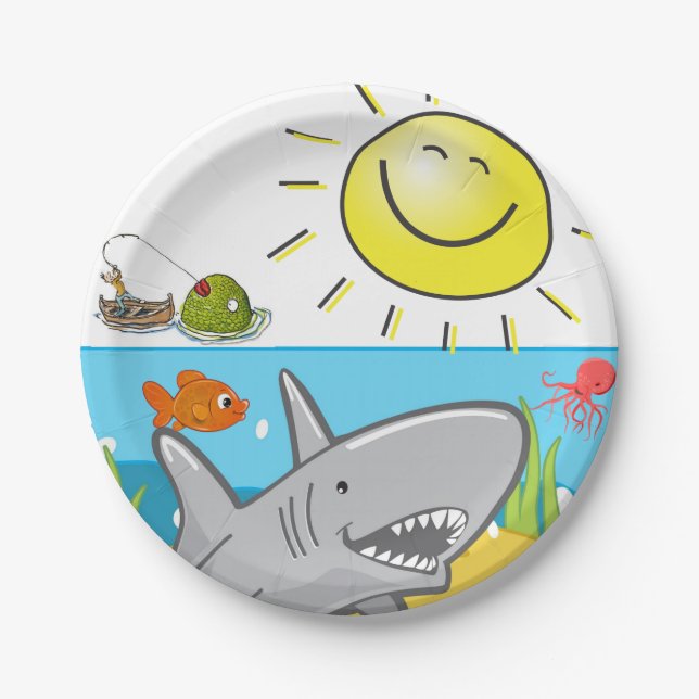 Paper Plates, Shark Octopus Sun Ocean Fish Paper Plate (Front)