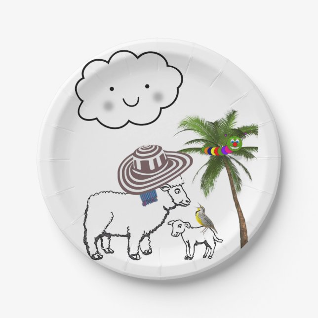 Paper Plates, Sheep Cloud Sombrero Palm Tree Paper Plate (Front)