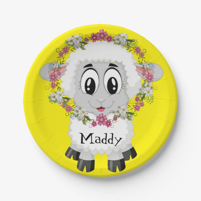 Paper Plates, Sheep Floral Yellow Paper Plate (Front)