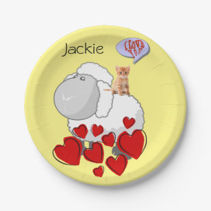 Paper Plates, Sheep Kitten Happy Valentine's Day Plate