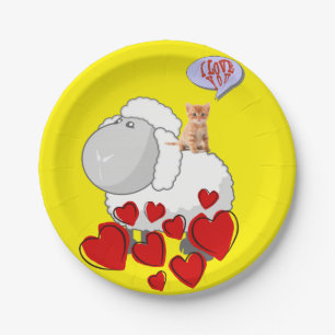 Paper Plates, Sheep Kittens Red Hearts Paper Plate
