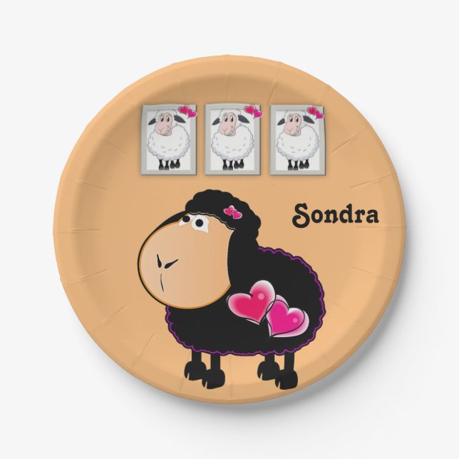 Paper Plates, Sheep Pink Hearts Paper Plate (Front)