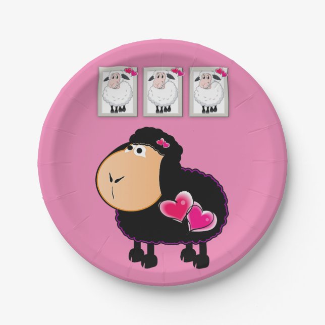 Paper Plates, Sheep Pink Hearts Paper Plate (Front)